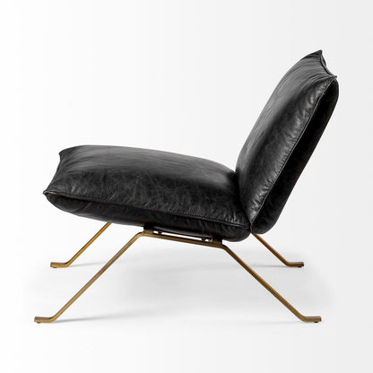 Flavelle II Black Leather Cushion Seat and Solid Iron Base Accent Chair