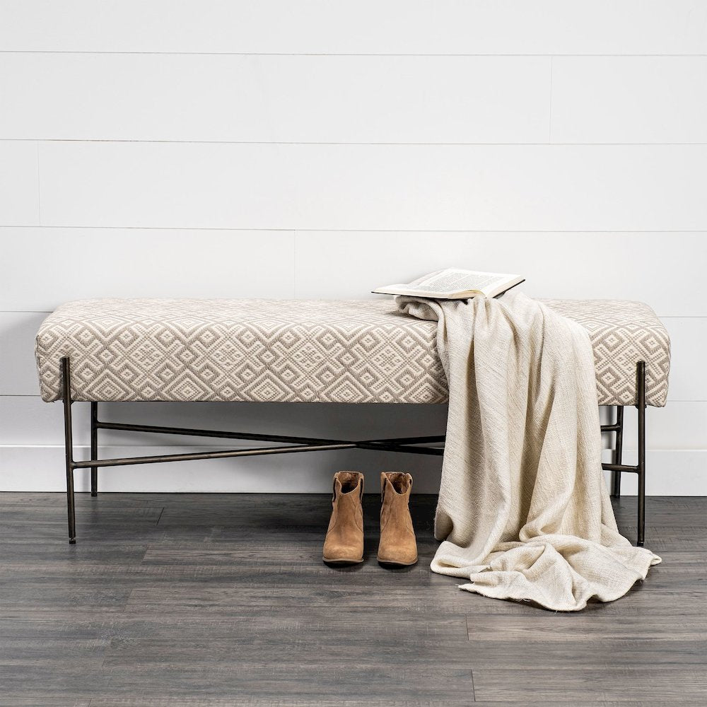 Avery II 55L x 17W Off White Upholstered Seat With Metal Base Accent Bench