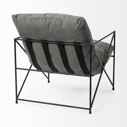 Leonidas 28.5L x 29.5W x 34.0H  Grey Fabric Wrap Black Metal Frame Accent Chair