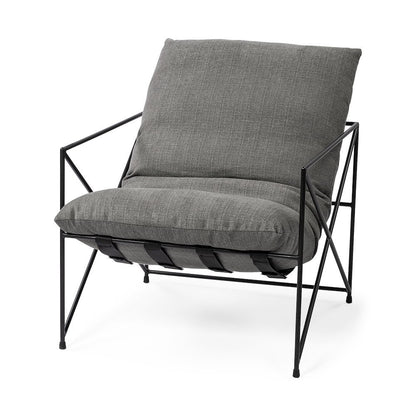Leonidas 28.5L x 29.5W x 34.0H  Grey Fabric Wrap Black Metal Frame Accent Chair