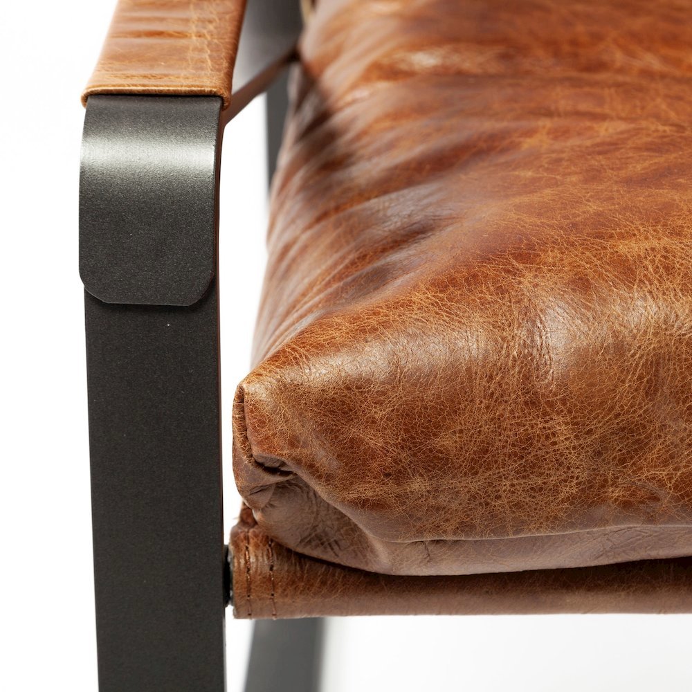 Brown Leather Unibody Seat w/ Black Metal Frame Accent Chair