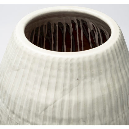 Reyan Small Pearl White Ceramic Striped Vase