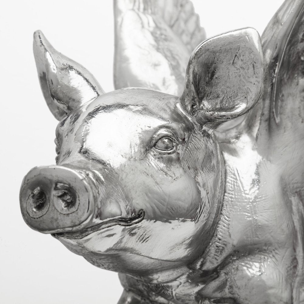 Hogbadi Set of 2 Silver Flying Pigs