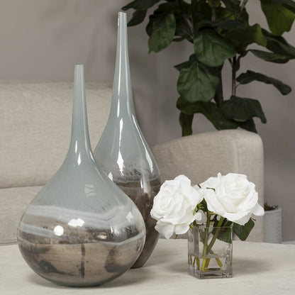 Erie II Tall Two Toned Sky Blue Dark Brown Blown Glass Vase