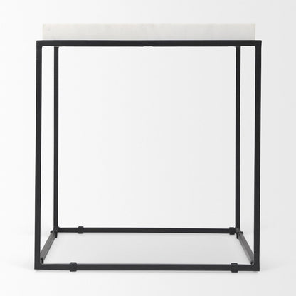 Nathan II 18" x 20" Square Top White Marble and Black Metal End/Side Table