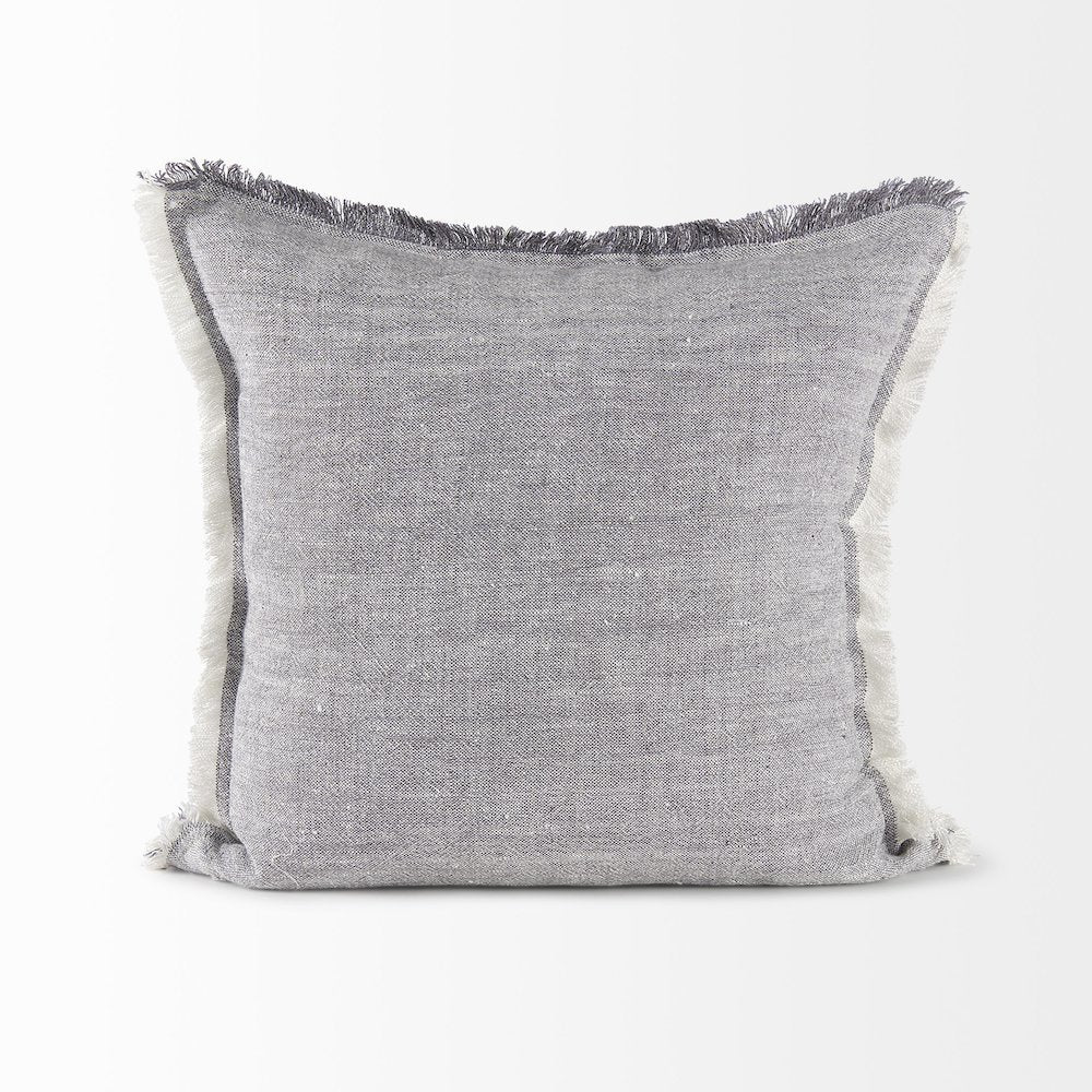Thais 20L x 20W Blue and Cream Fringed Decorative Pillow Cover