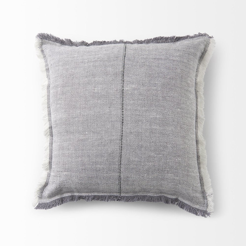 Thais 20L x 20W Blue and Cream Fringed Decorative Pillow Cover