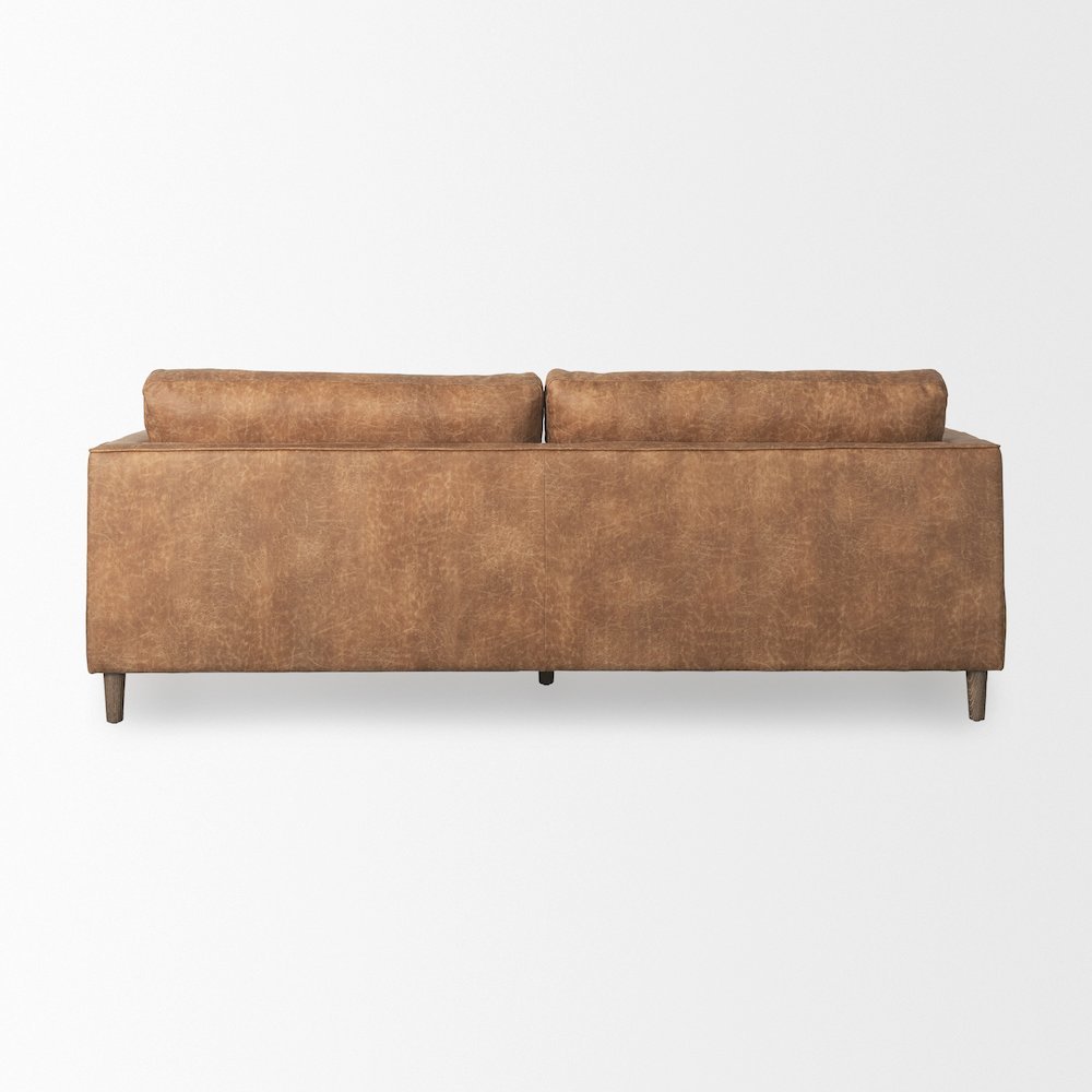 Cognac Brown Faux Leather Three Seater Sofa with Two Bolster Cushions