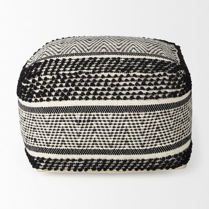 Garima  22.0L x 22.0W x 14.0H Black/White Wool and Cotton Patterned Pouf