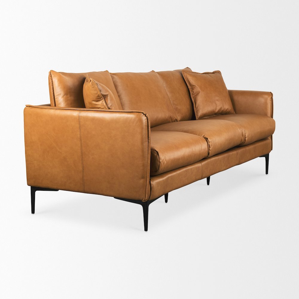 Lake Como 85.8L x 36.6W x 32.3H Tan Leather Three Seater Sofa