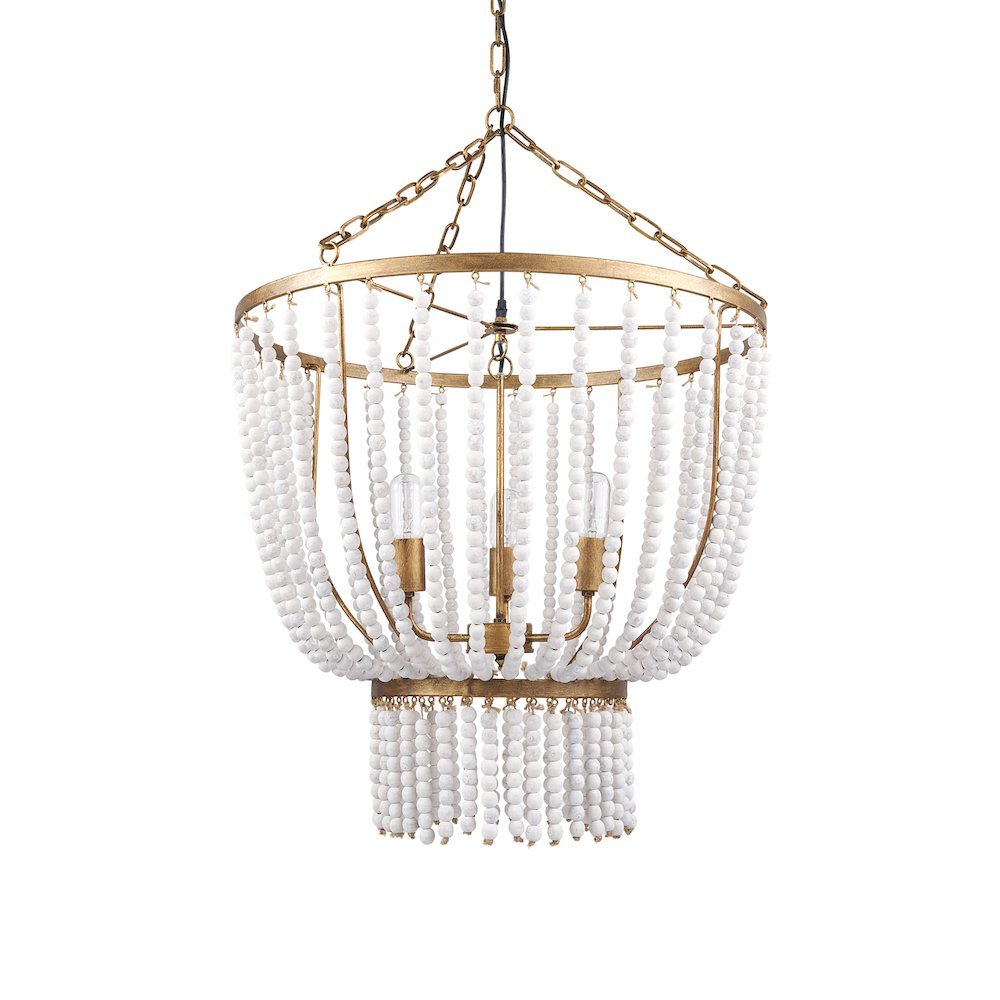 Rhone Gold Metal and Wood Beaded Chandelier