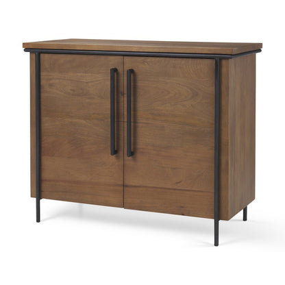 Brown Solid Wood Black Metal 2 Door Accent Cabinet