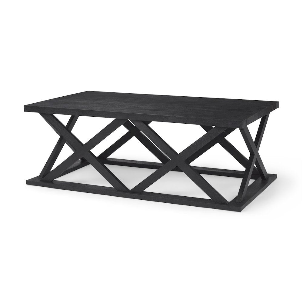 Forsey 48.0L x 28.0W x 17.5H Black Wood Rectangular Coffee Table