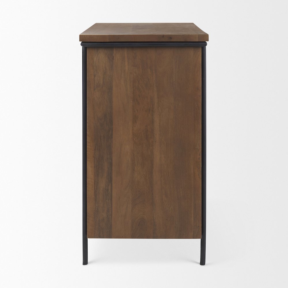 Brown Solid Wood Black Metal 2 Door Accent Cabinet
