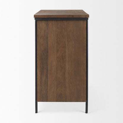 Brown Solid Wood Black Metal 2 Door Accent Cabinet