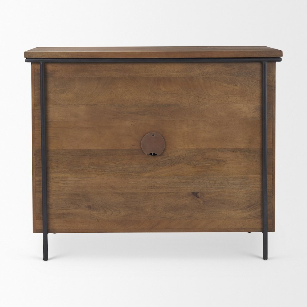 Brown Solid Wood Black Metal 2 Door Accent Cabinet