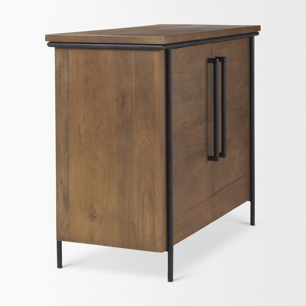 Brown Solid Wood Black Metal 2 Door Accent Cabinet