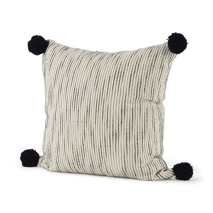 Krystal 18 x 18 Cream/Black Pom Pom Decorative Pillow Cover