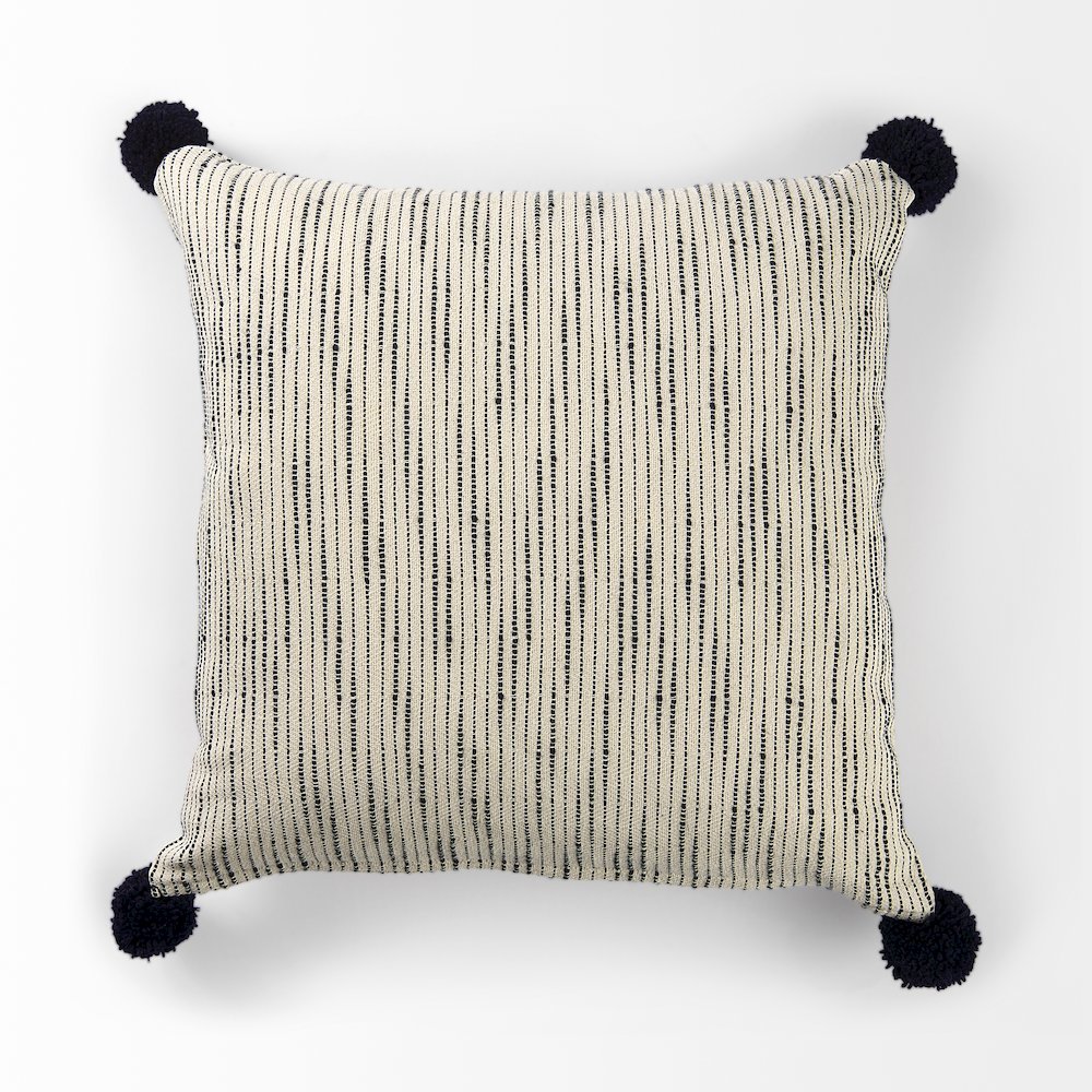 Krystal 18 x 18 Cream/Black Pom Pom Decorative Pillow Cover