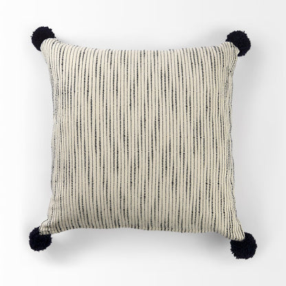 Krystal 18 x 18 Cream/Black Pom Pom Decorative Pillow Cover