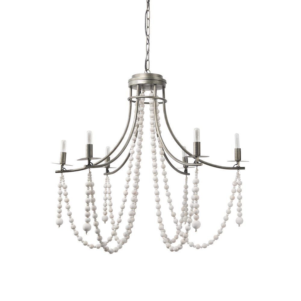 Selma White Wood Bead and Metal Chandelier