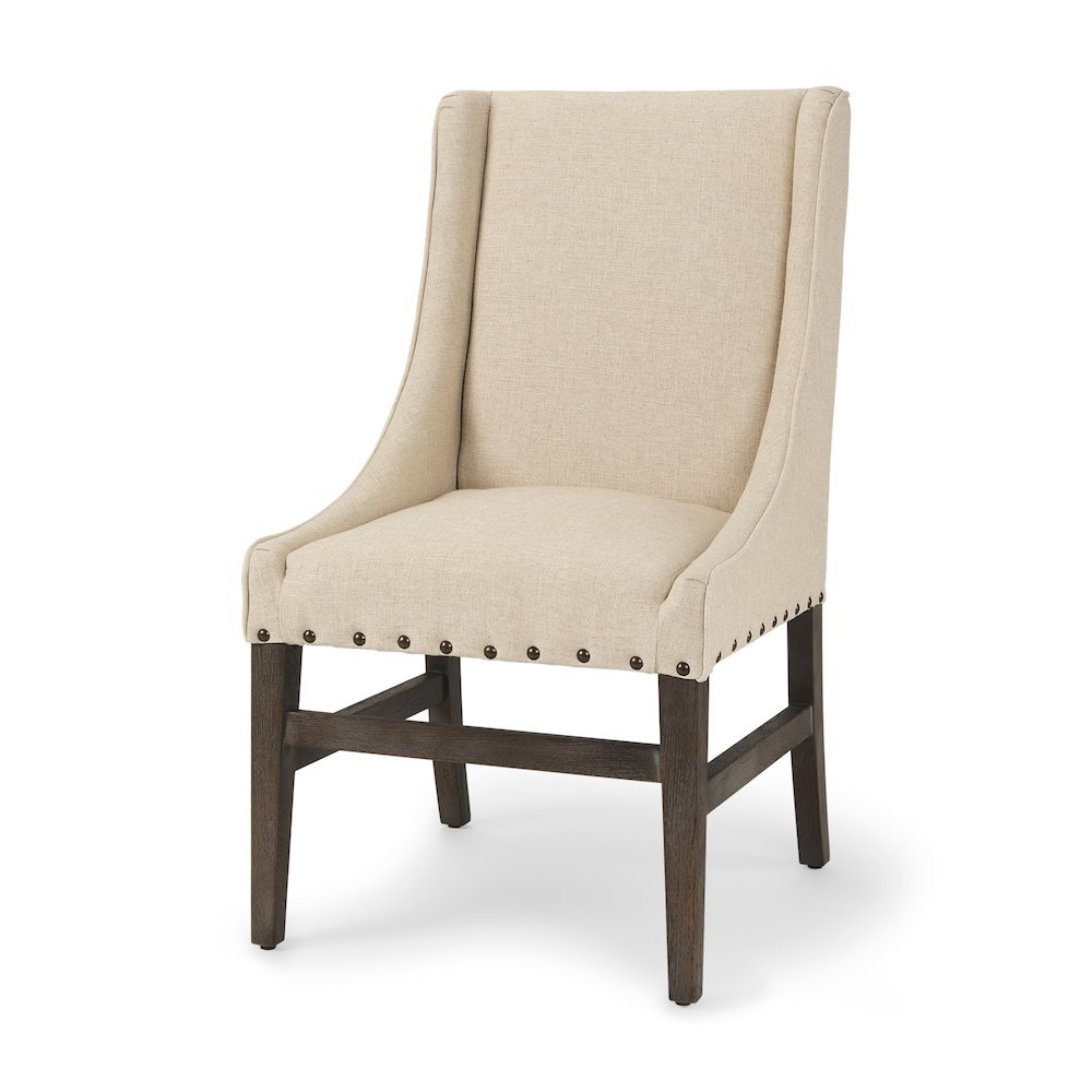 Kensington I  Cream Fabric and Solid Wood Dining Chair
