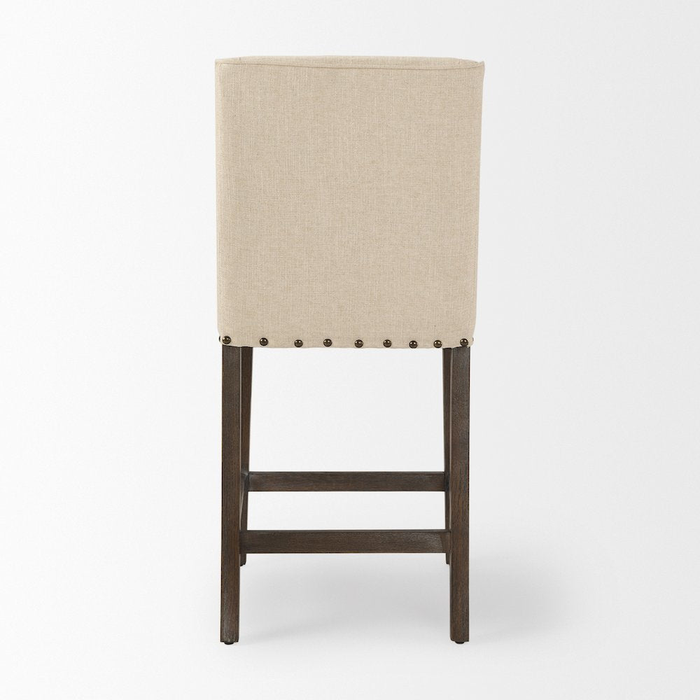 Kensington Cream Fabric Seat Brown Wood Frame Counter Stool