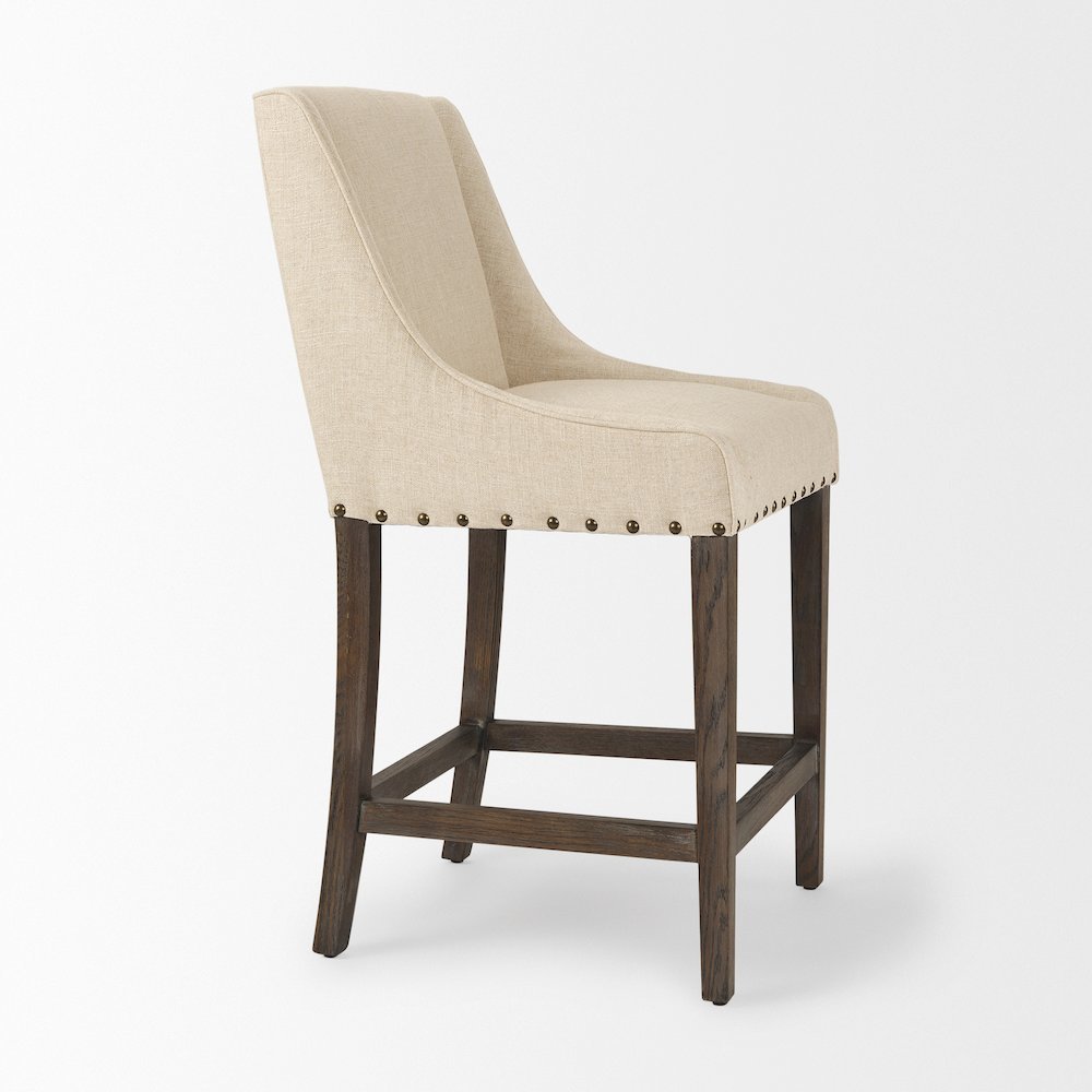 Kensington Cream Fabric Seat Brown Wood Frame Counter Stool