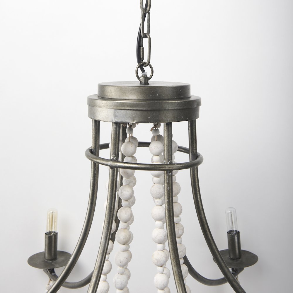 Selma White Wood Bead and Metal Chandelier