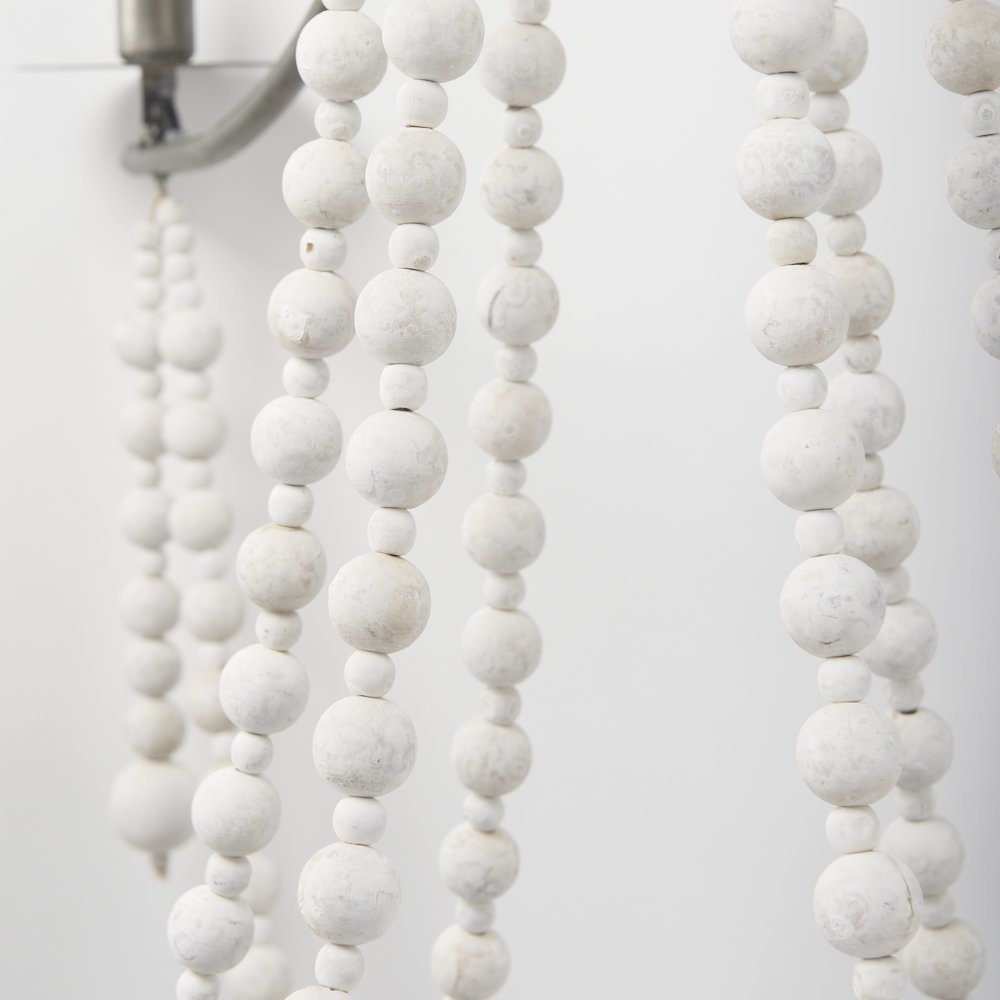 Selma White Wood Bead and Metal Chandelier