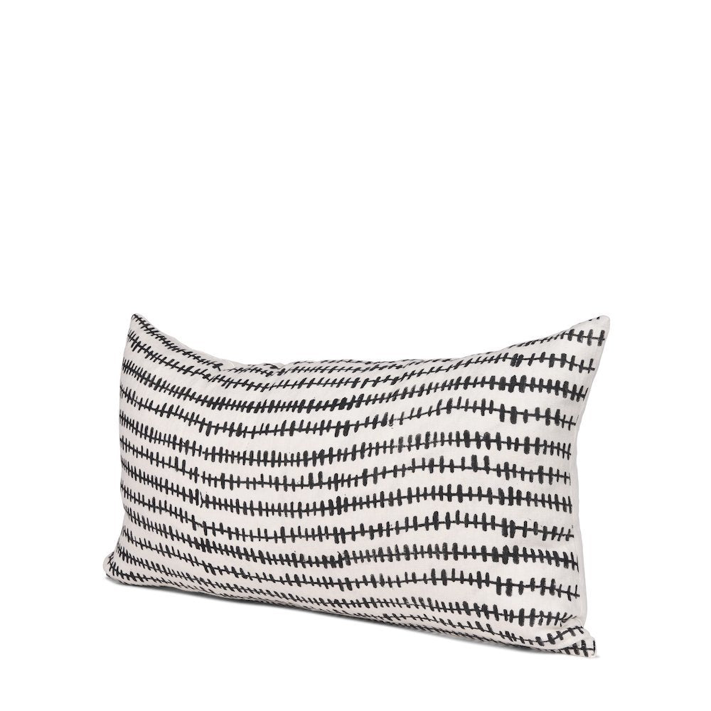 Jenna Cream w/ Black Print Linen Lumbar Decorative Pillow Cover