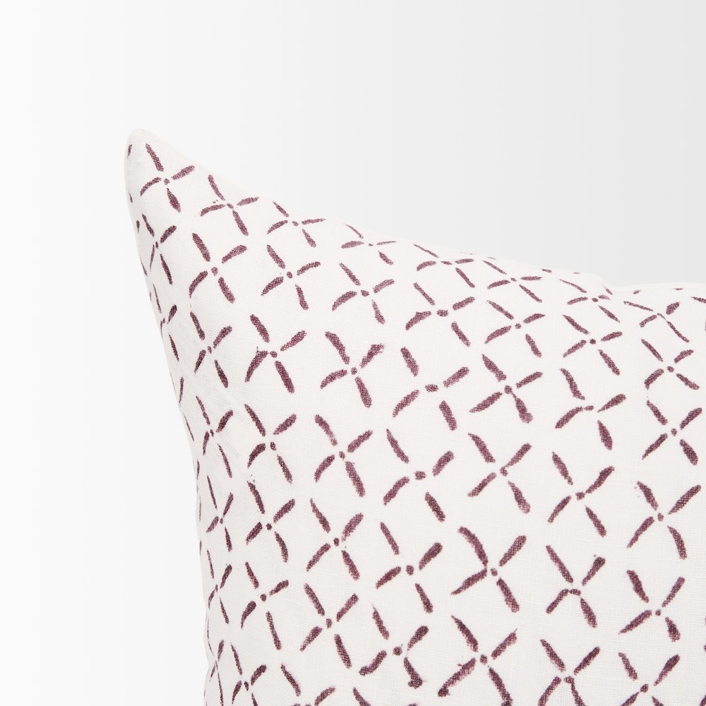 Jayden Cream w/ Merlot Print Linen Lumbar Decorative Pillow Cover