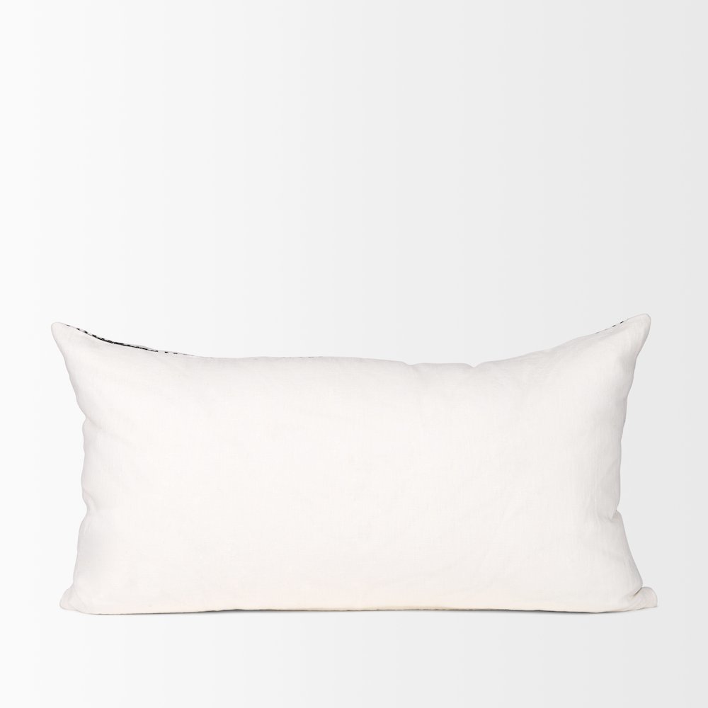 Jenna Cream w/ Black Print Linen Lumbar Decorative Pillow Cover