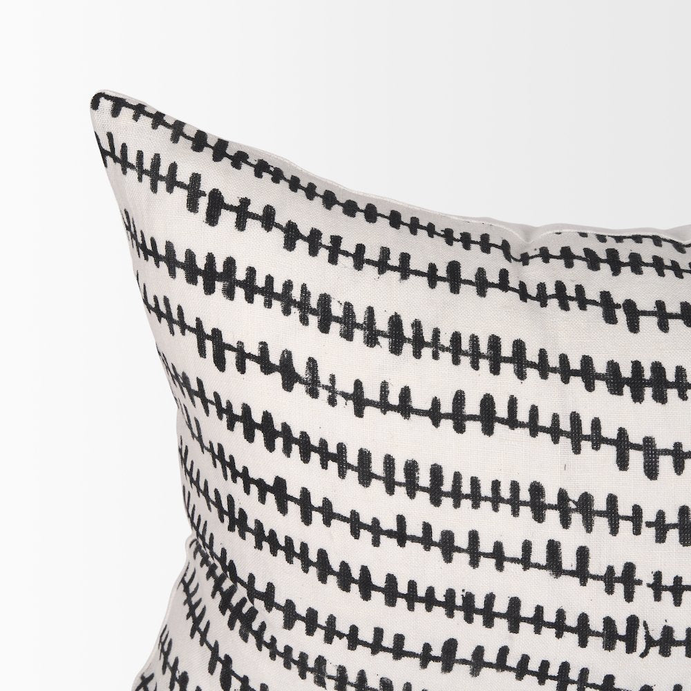 Jenna Cream w/ Black Print Linen Lumbar Decorative Pillow Cover