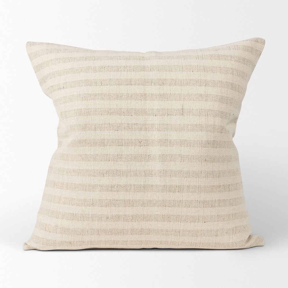 Jace Cream w/ Beige Stripe Linen-Cotton Square Decorative Pillow Cover