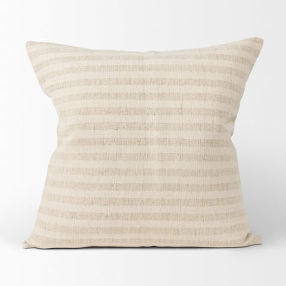 Jace Cream w/ Beige Stripe Linen-Cotton Square Decorative Pillow Cover