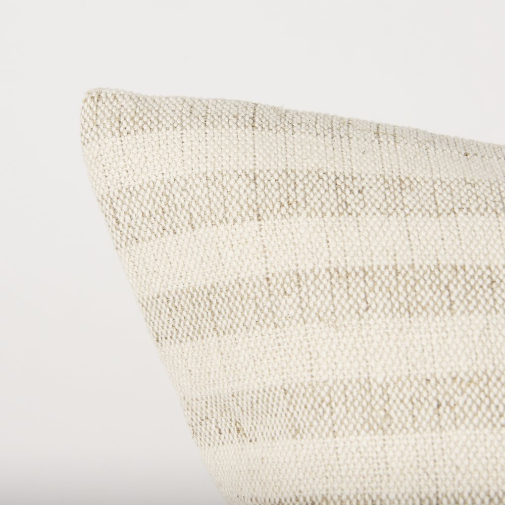 Jace Cream w/ Beige Stripe Linen-Cotton Square Decorative Pillow Cover