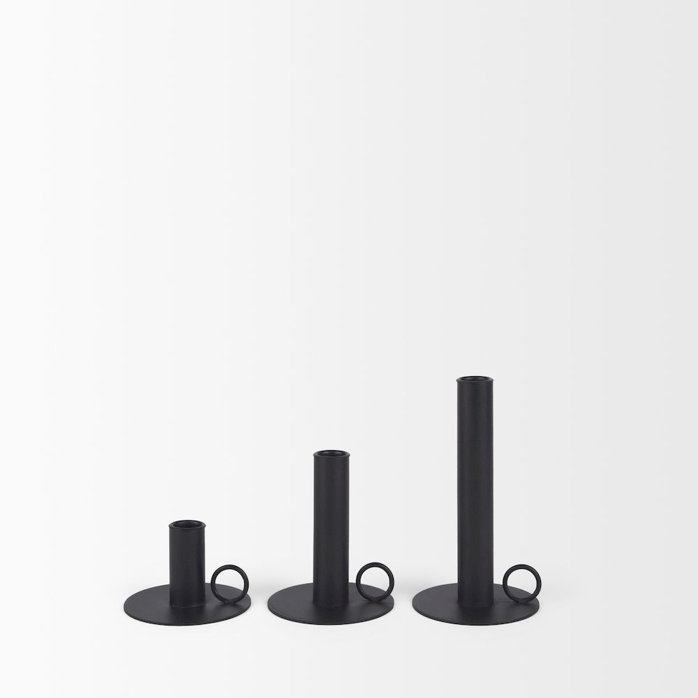 Noir Matte Black Metal Candle Holders (Set of 3)