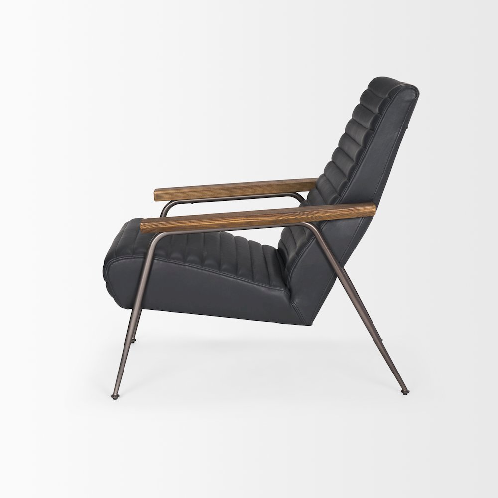 Grosjean Black Leather w/ Black Metal Frame Accent Chair