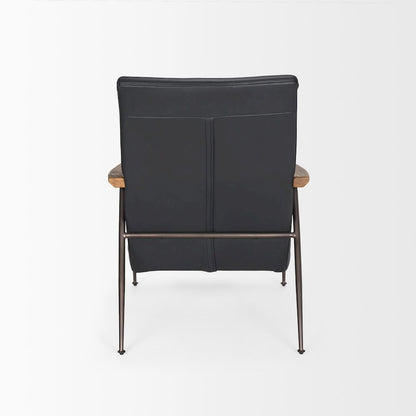 Grosjean Black Leather w/ Black Metal Frame Accent Chair