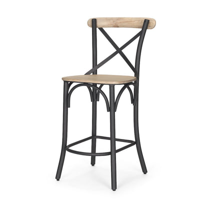 Etienne Light Brown Wood w/ Iron Metal Counter Stool