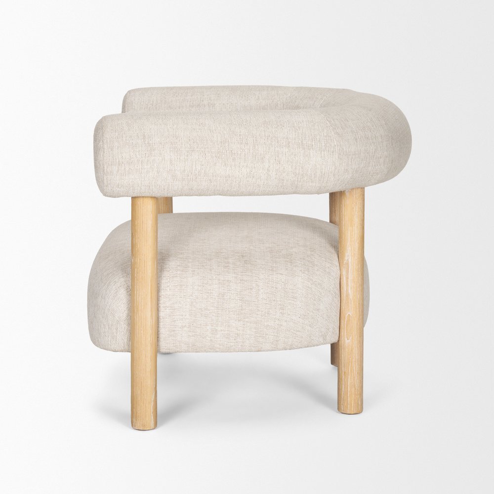 Gianna Open Back Light Brown Wood w/ Oatmeal Fabric Accent Chair