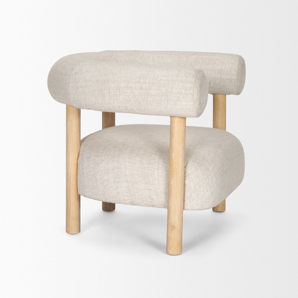 Gianna Open Back Light Brown Wood w/ Oatmeal Fabric Accent Chair