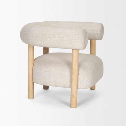 Gianna Open Back Light Brown Wood w/ Oatmeal Fabric Accent Chair