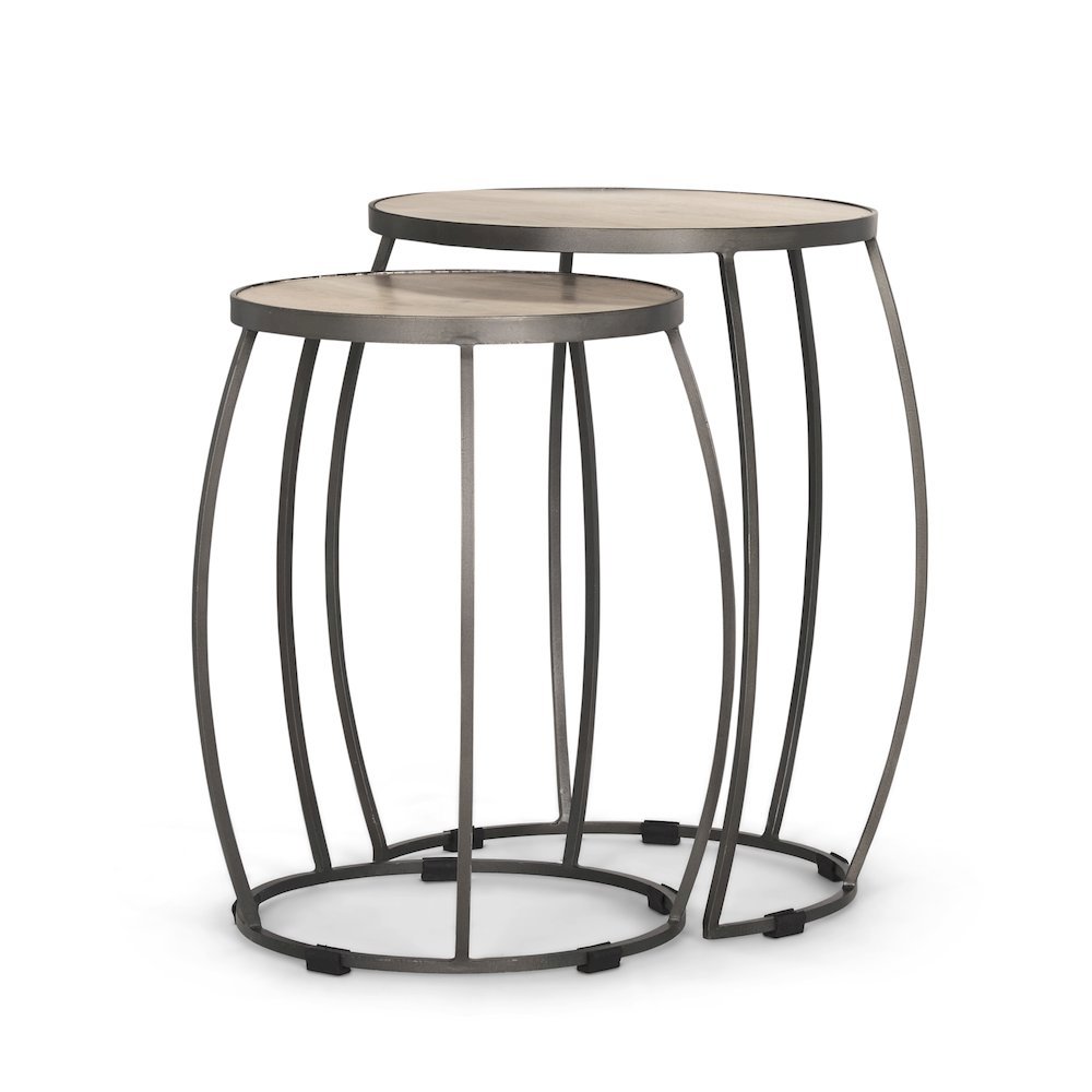 Round Light Brown and Silver Metal Nesting Accent Tables (Set of 2)