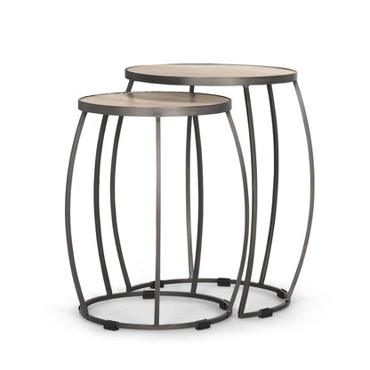 Round Light Brown and Silver Metal Nesting Accent Tables (Set of 2)