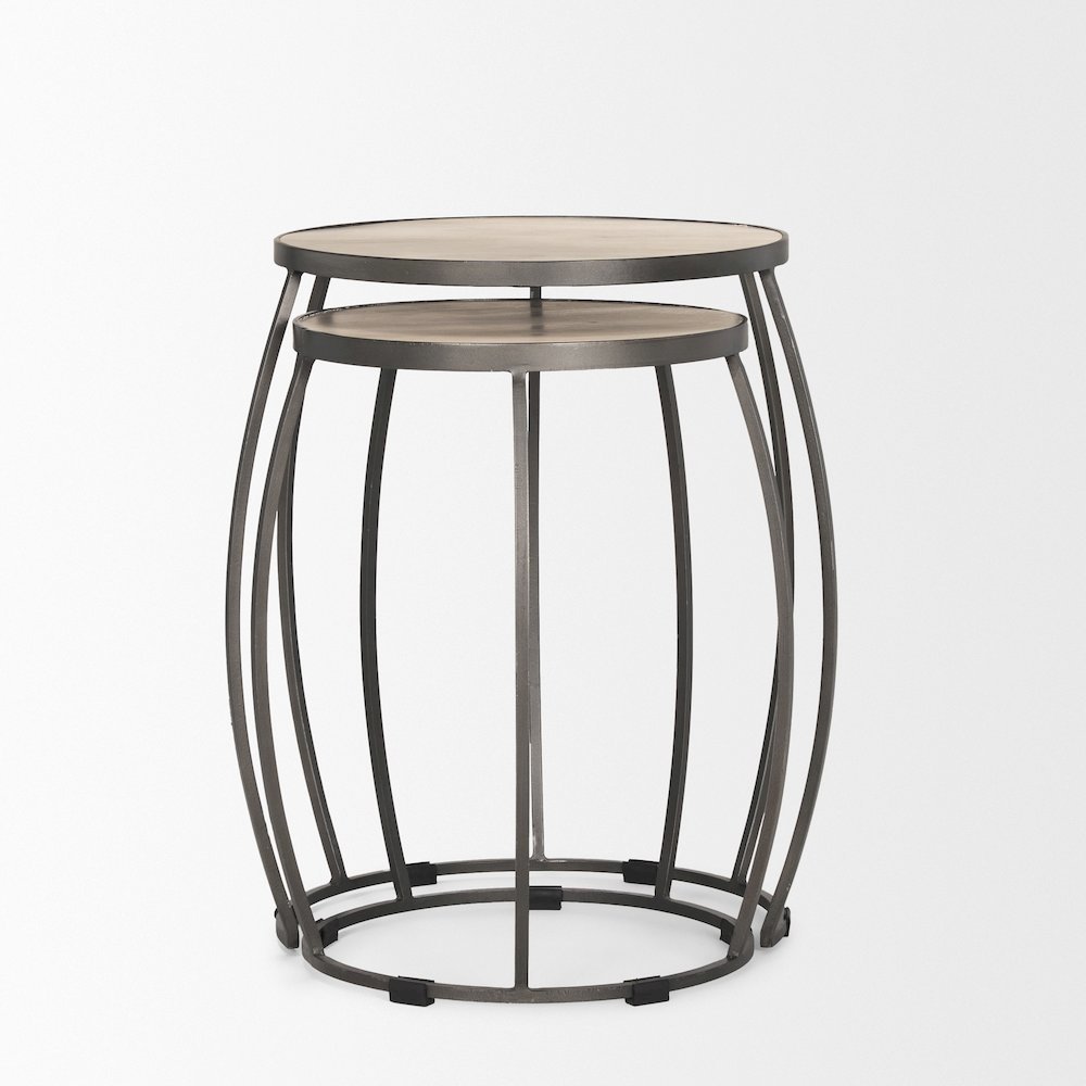 Round Light Brown and Silver Metal Nesting Accent Tables (Set of 2)