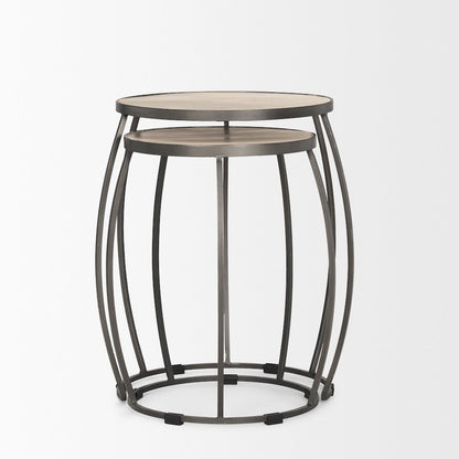 Round Light Brown and Silver Metal Nesting Accent Tables (Set of 2)
