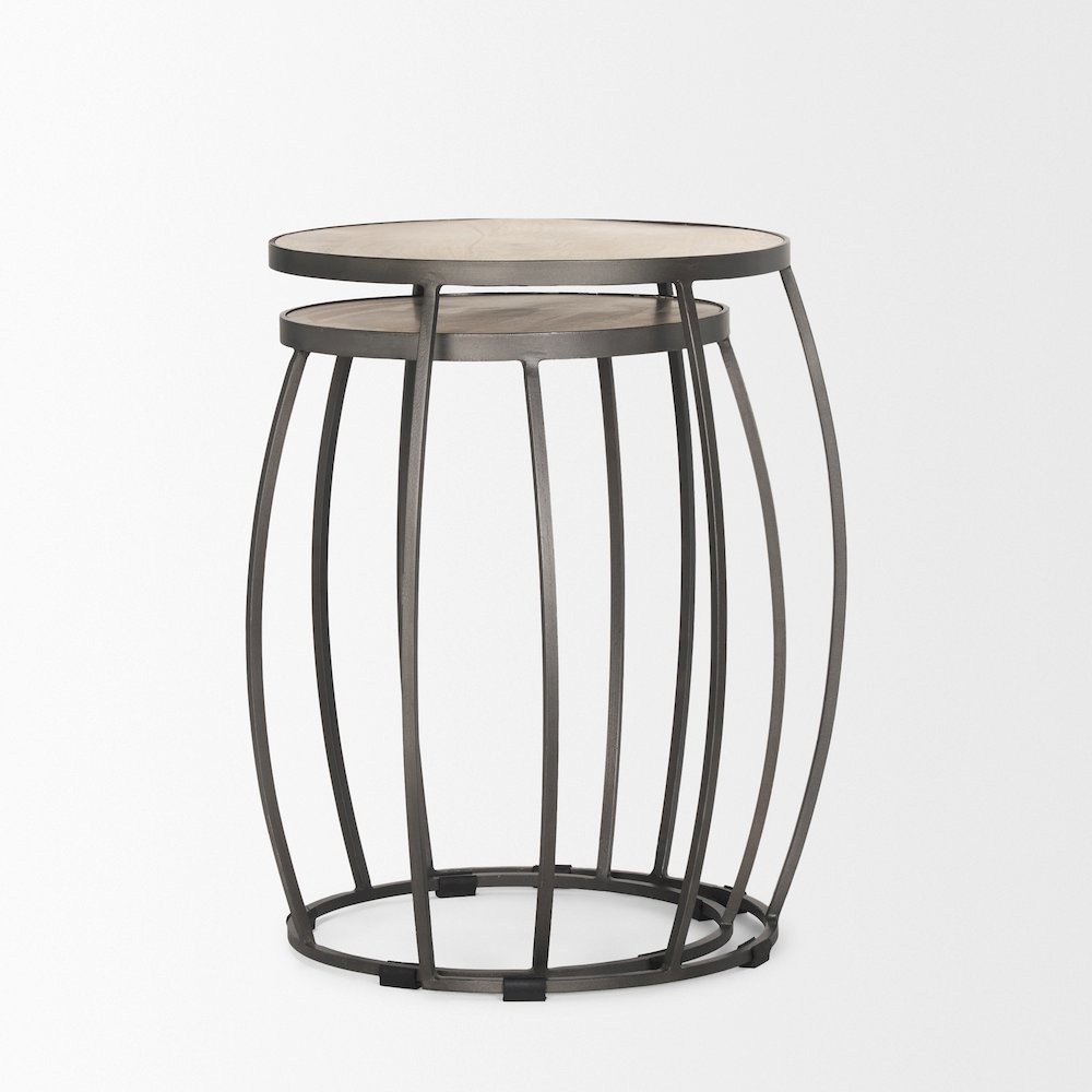 Round Light Brown and Silver Metal Nesting Accent Tables (Set of 2)
