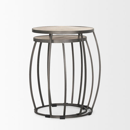 Round Light Brown and Silver Metal Nesting Accent Tables (Set of 2)